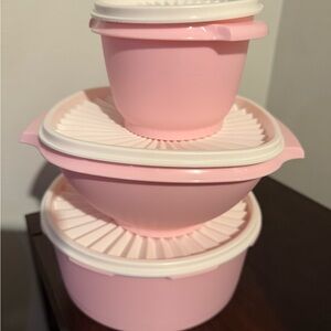 Tupperware Pink Stackable Storage Bowls